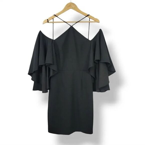 NEW Alexia Admor Statement Flutter-sleeve Cold Shoulder Dress in Black Size 4 - Picture 3 of 12